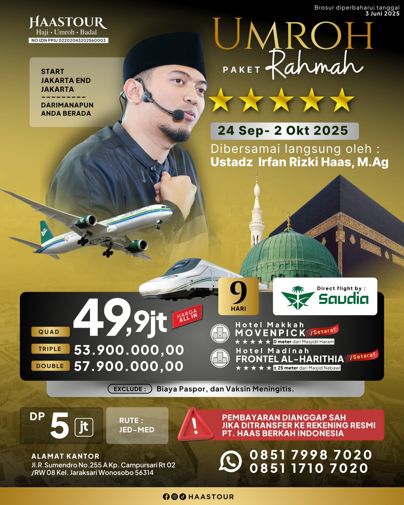 Umroh – Paket Rahmah Berangkat September – Oktober Bersama Ustadz Irfan Rizki Haas, M.Ag