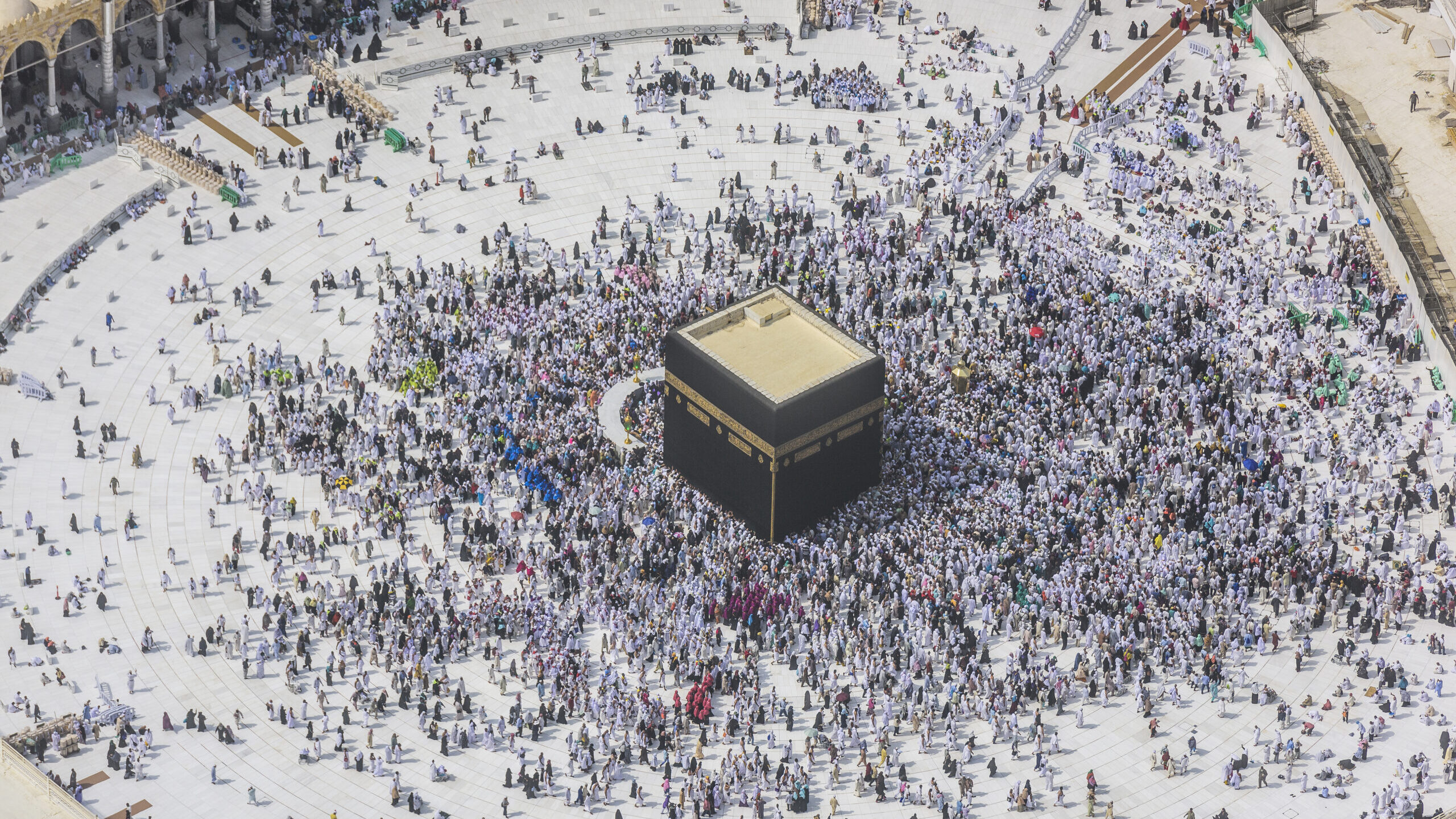 The Hajj annual Islamic pilgrimage to Mecca, Saudi Arabia, the holiest city for Muslims. Aerial view.